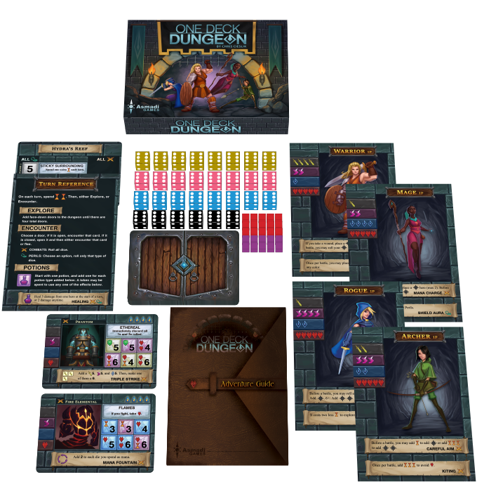 ne Deck Dungeon Kickstarter dungeon crawl fantasy card dice board game components setup
